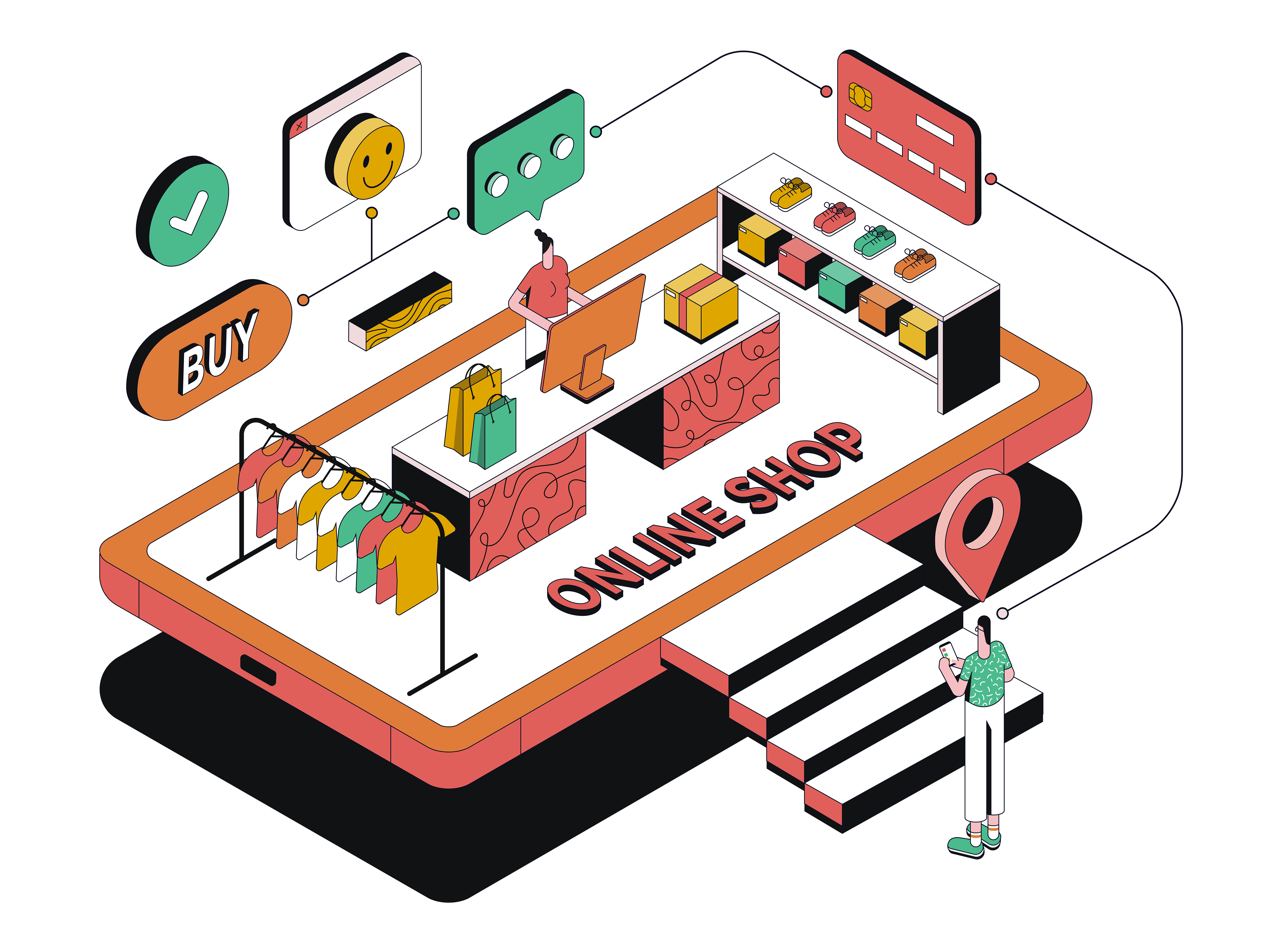 Modern Isometric Illustration design -Online Shopping